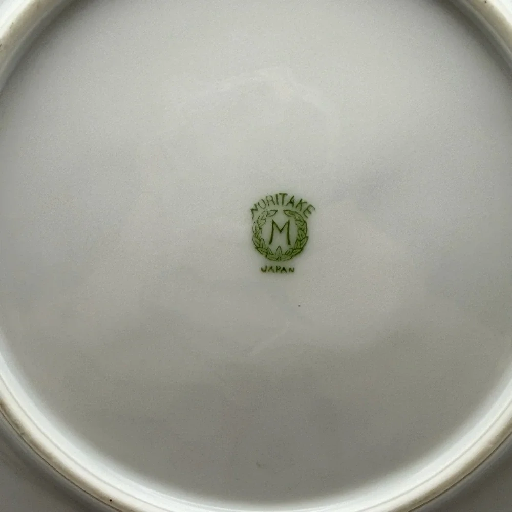 4 Vintage Noritake Bread Plates Set Floral Gold Green Border Japan N238 6.5